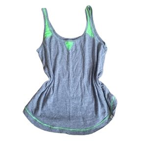 Hollister Womens Grey Tank Top With Green Stitching And Green Mesh Accents
